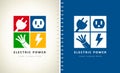 Logo Electrical equipment and electricity. Power plug, socket, electrical cable and lightning vector.